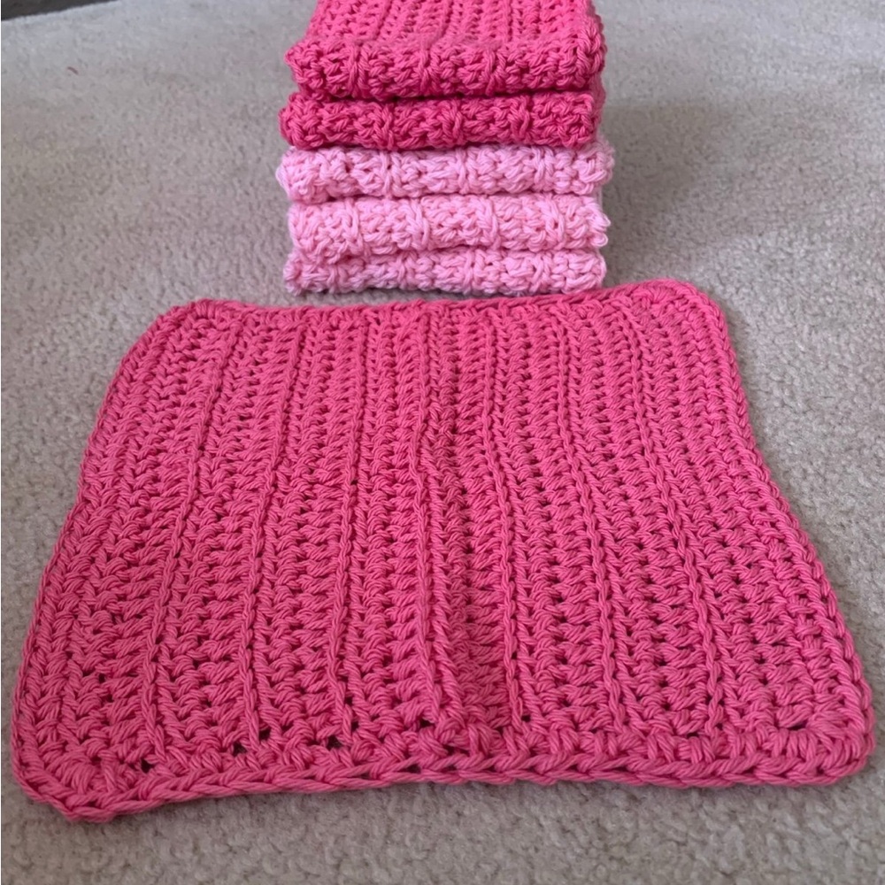Set of Pink Knitted Dishcloths